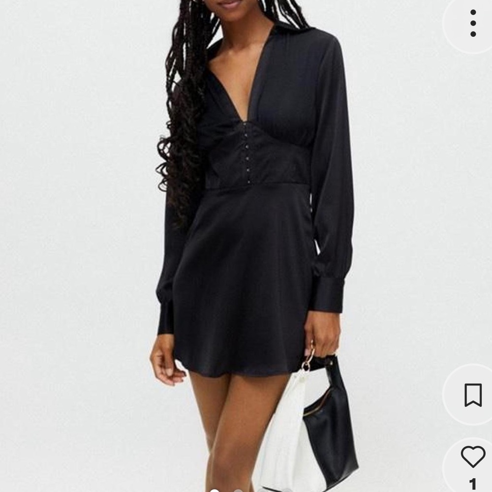 Urban Outfitters Black Satin Long Sleeve Dress